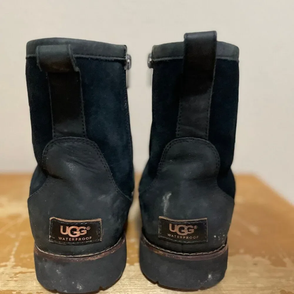 Ugg Hendren 1008140 Black LEATHER Waterproof Zip Ankle Boots Men's Sz 11